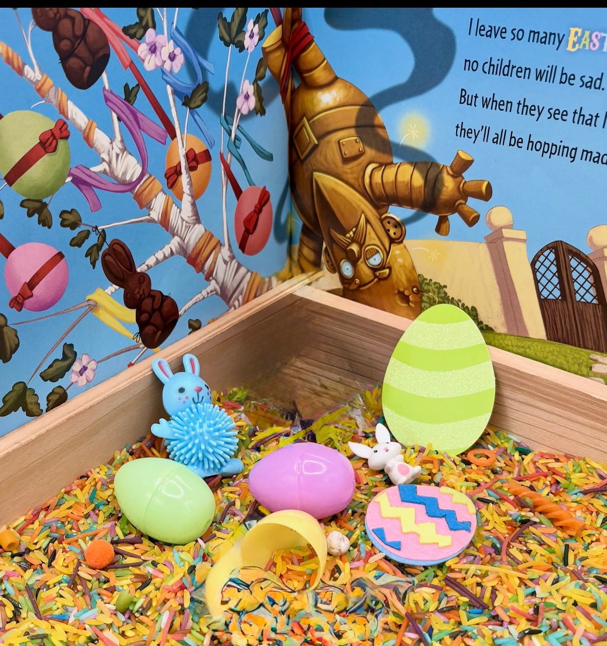 How to Catch The Easter Bunny StoryPlay Sensory Bin by Adam Wallace & Andy Elkerton